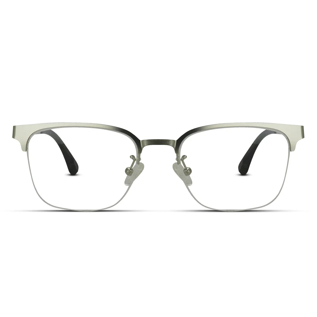 Elegant Silver Semi-Rim Glasses – Classic Metal Frame Men Eyewear