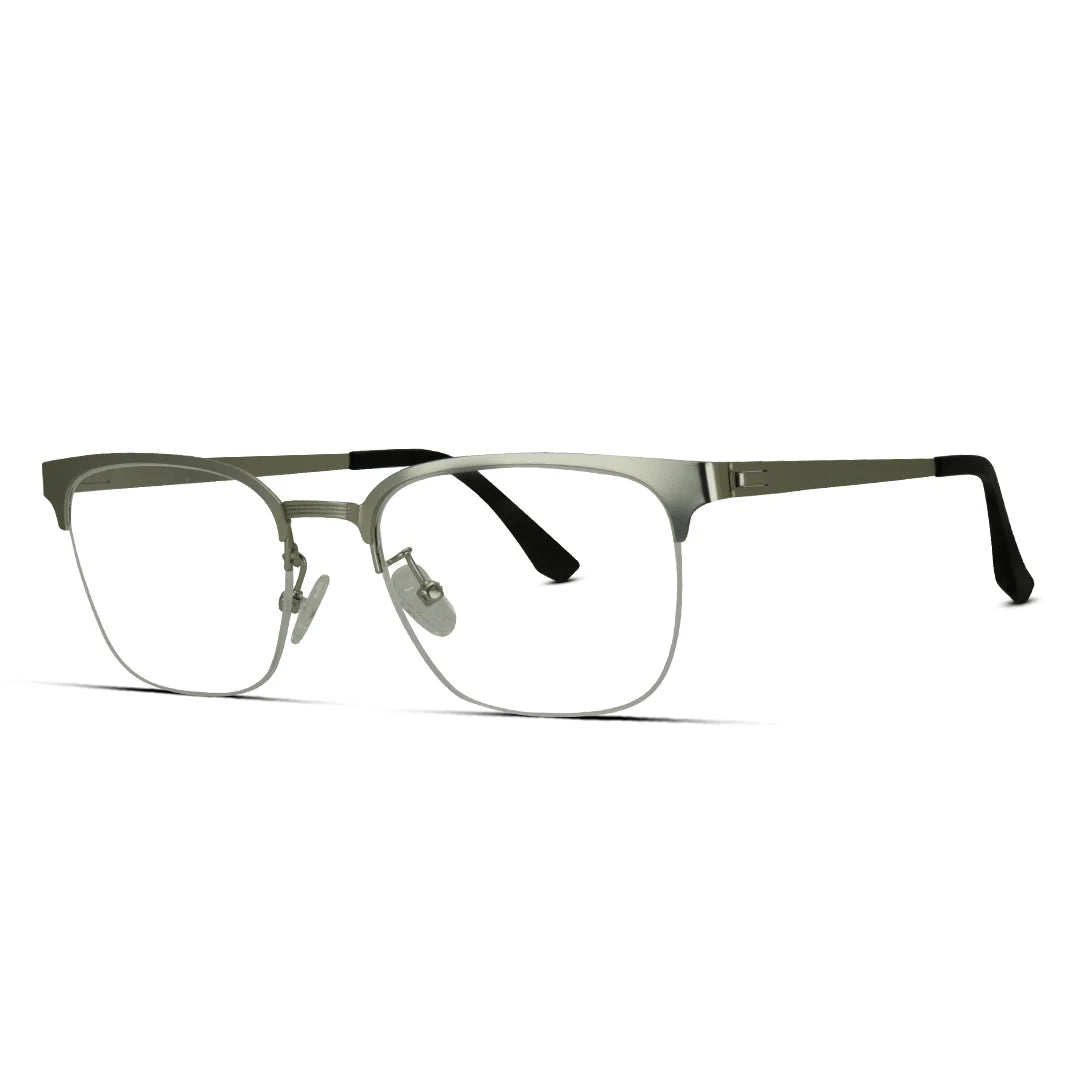Elegant Silver Semi-Rim Glasses – Classic Metal Frame Men Eyewear