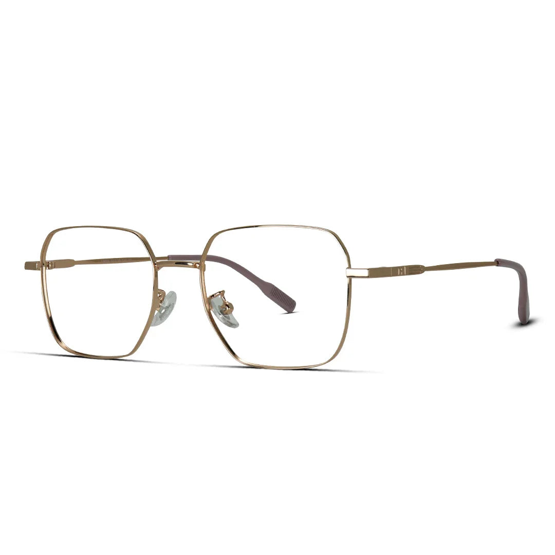 Hexagon Golden Metal Medium Men Women Eyeglasses