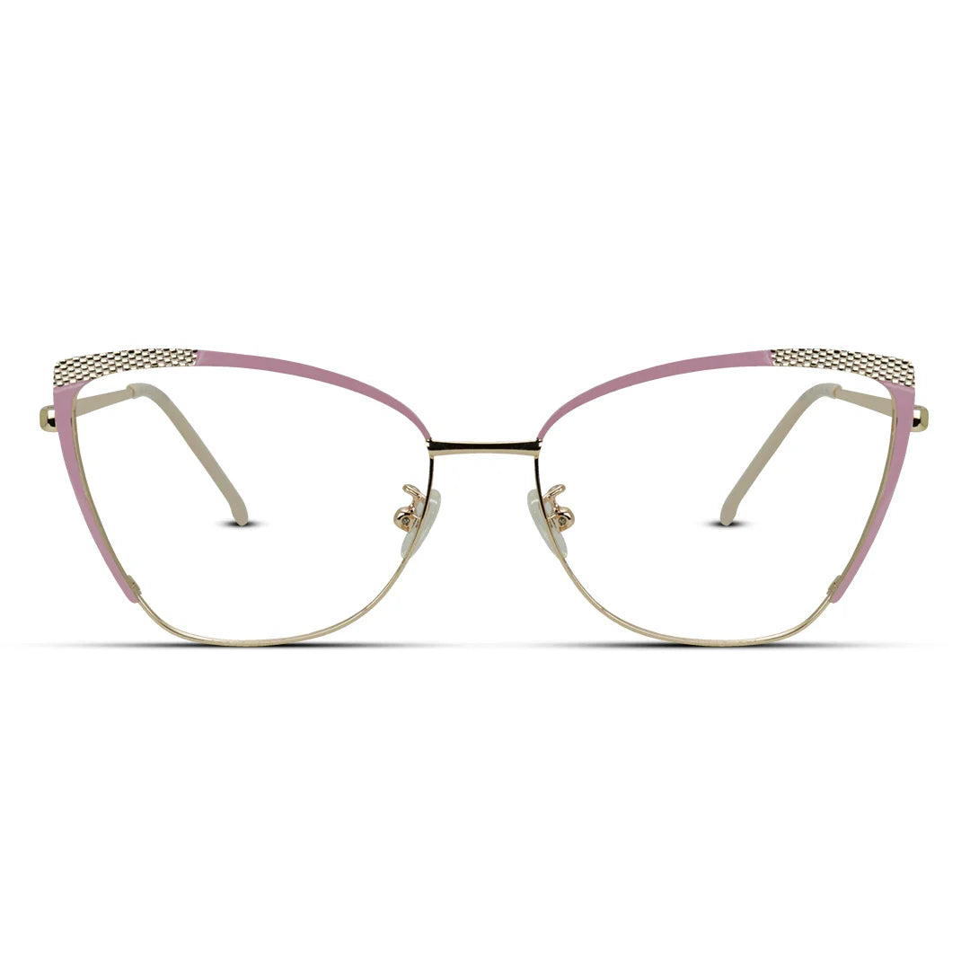 Luxury Pink Cat-Eye Glasses – Elegant Metal Frame Eyewear for Women