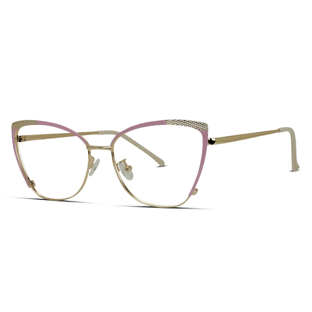 Luxury Pink Cat-Eye Glasses – Elegant Metal Frame Eyewear for Women