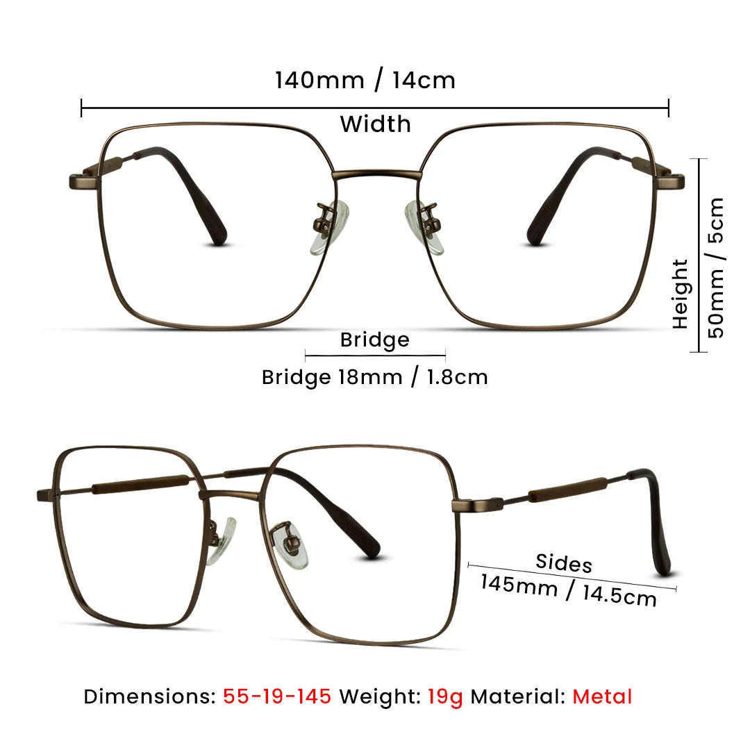 Square Thin Metal Medium Light Weight Unisex Eyeglasses