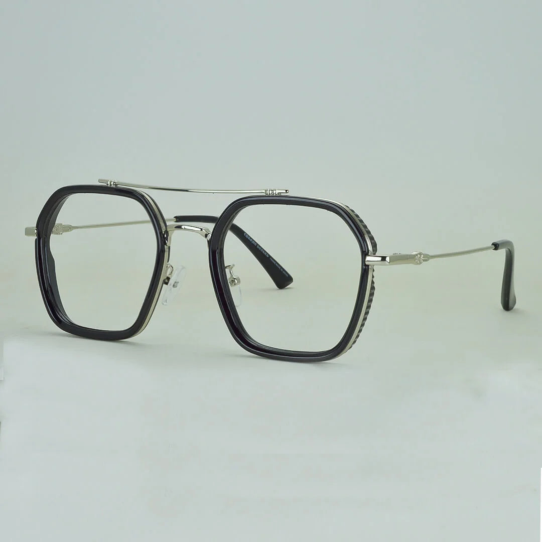 Square Eyeglasses Men Metal Double Bridge Eye Glasses Frame